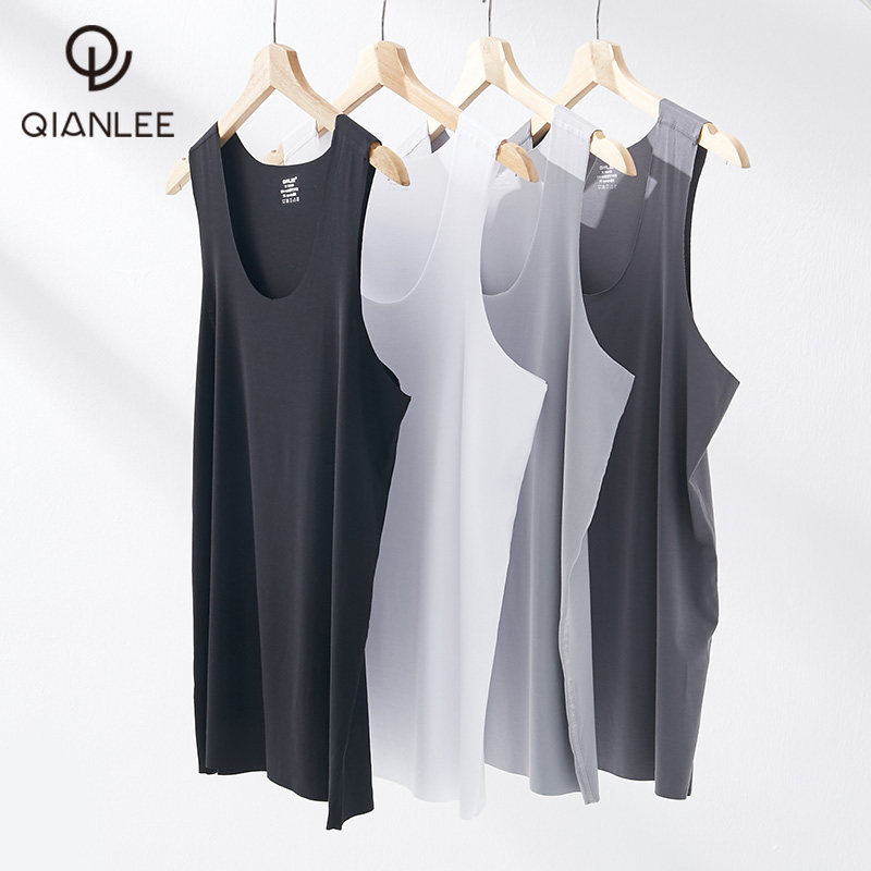 2 pieces of no-scratched vest men 120 Modale ice silk feeling thin and easy to wear sports white slats bottom sweatshirt Summer