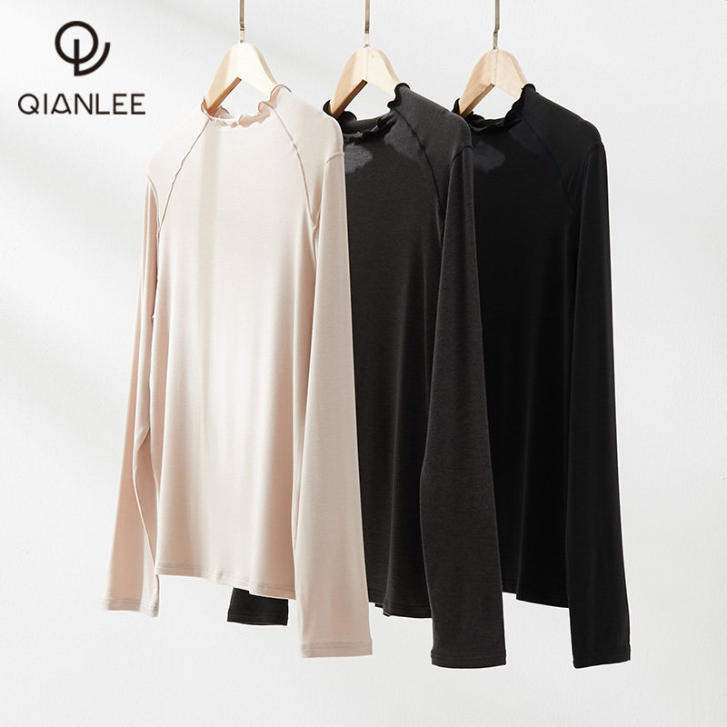 Modale semi-high collar undershirt female spring autumn can be worn outside wearing a thin section fever lady's autumn clothes to wear warm blouse winter