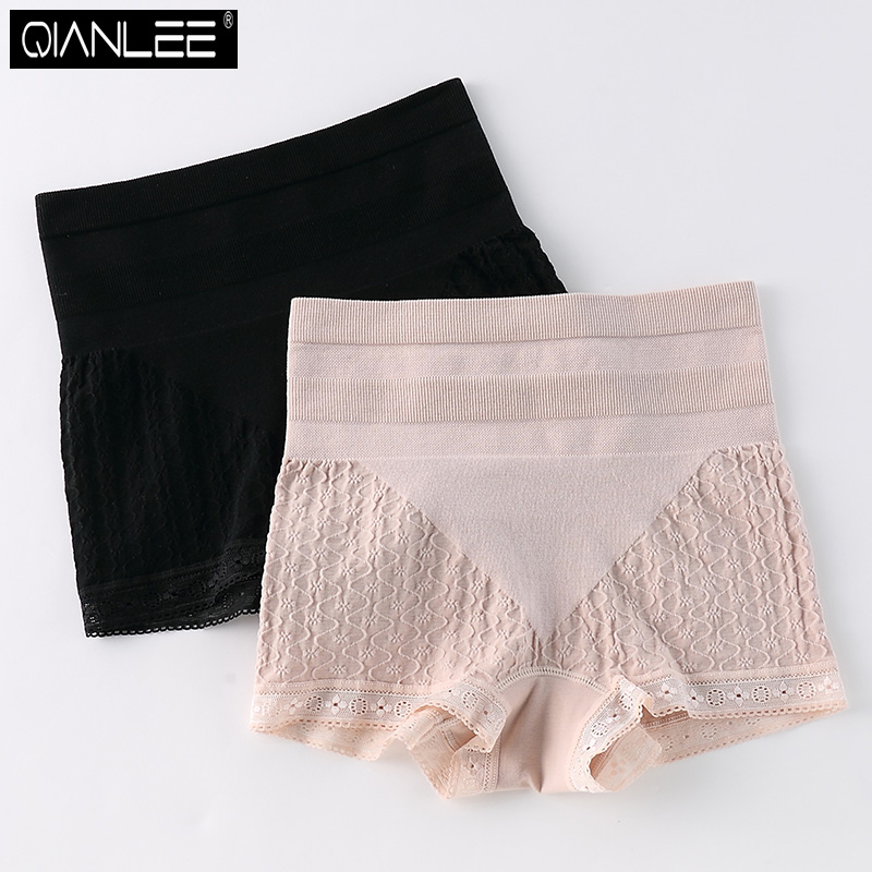 2 pairs of high-rise corset boxer panties women's thin Modal cotton fabric anti-light lace edge legging safety pants