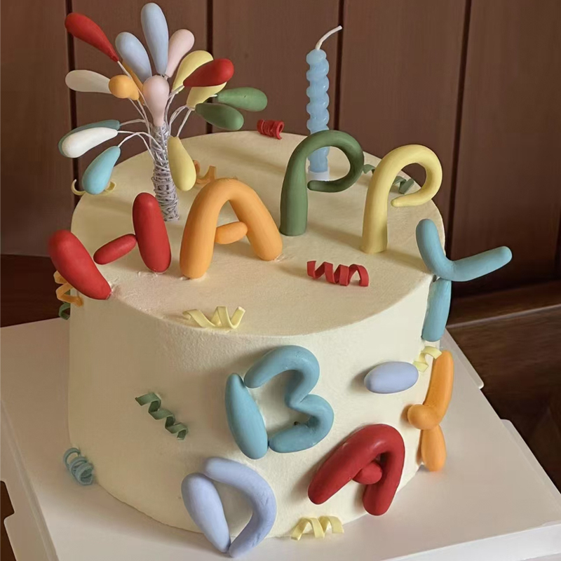 Korean Style ins Cartoon Colorful Happy Birthday Letter Cake Decoration Plug-In Twistable Candle Birthday Topper