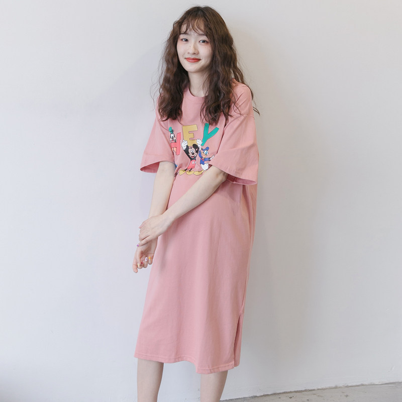 Maternity T-shirt summer long version cotton short-sleeved cartoon dress loose large size summer T-shirt skirt wild maternity dress