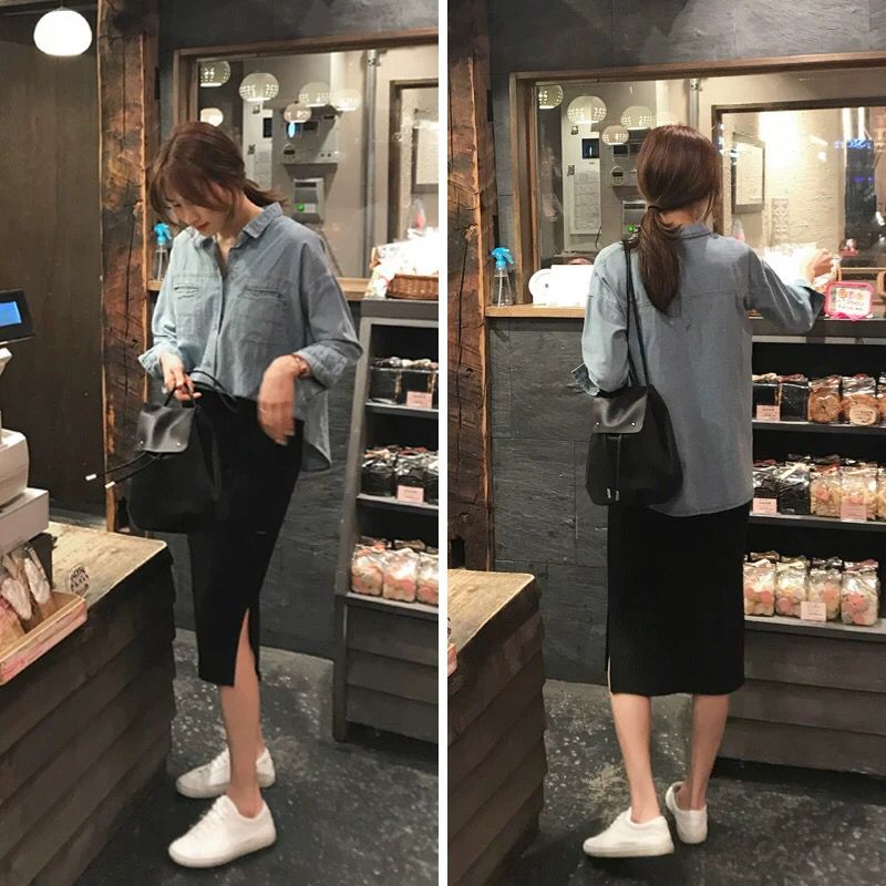 Large size maternity skirt 2021 spring fashion trendy mom adjustable mid-length version spring and autumn split short skirt trendy mom