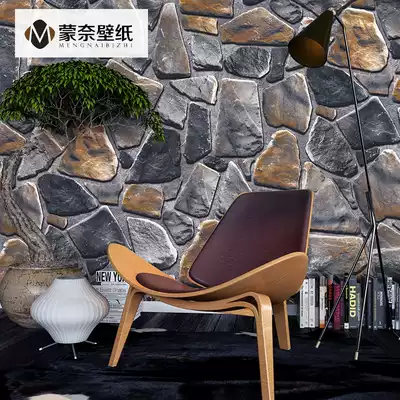 Retro 3D three-dimensional stone stone pattern industrial style wallpaper Antique dining room barber shop hair salon hotel marble wallpaper