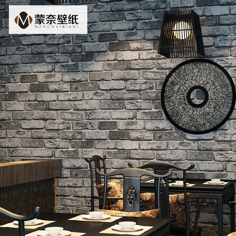 3D three-dimensional imitation brick Vintage brick brick pattern brick wallpaper Antique brick hotel green brick wallpaper background wall Non-self-adhesive