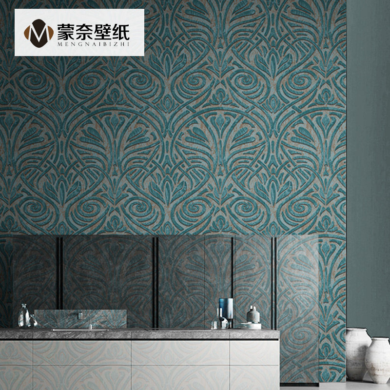 American retro European luxury abstract art line large flower wallpaper upscale bedroom living room wallpaper home