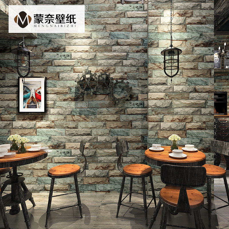 3D Retro Marble Brick Imitation Ancient Brick Wallpaper Shop Furnishing Hairdressershop Hair Salon Dining Room Hotel Brick Wallpaper