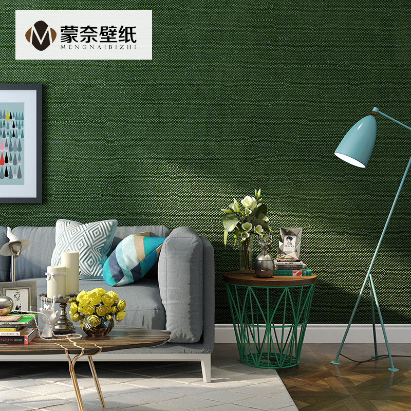 Modern simple pure color Norse Green red wallpaper bedroom living room non-woven plain wallpaper linen yellow