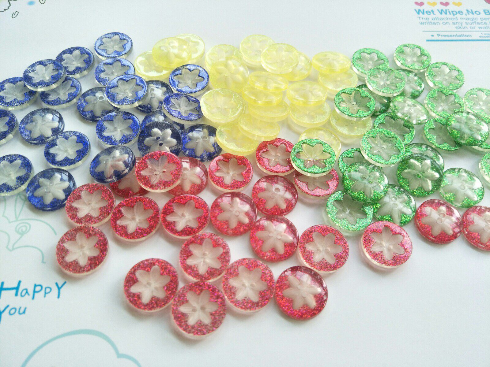2cm overcoat buckle transparent resin button glitter round petal button has a texture of 6 pieces