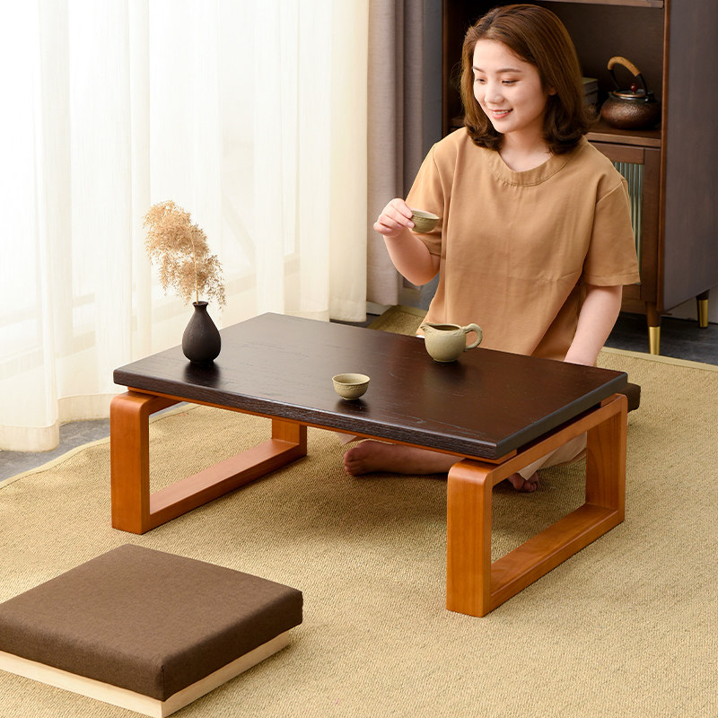 Day-style tea table solid wood floating window small tea table tatami tatami lap table for home short table sitting Zen meditation balcony table