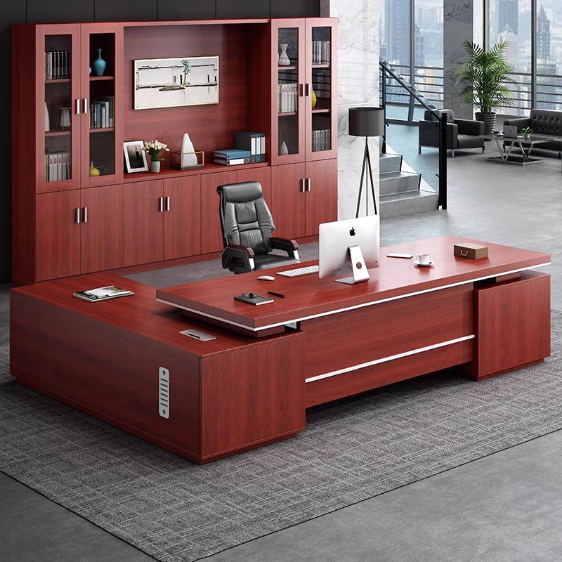 Red Ceo Manager Desk Office Company Boss Desk and Chair Combination Light Luxury Executive Desk Supervisor Desk Modern Simple