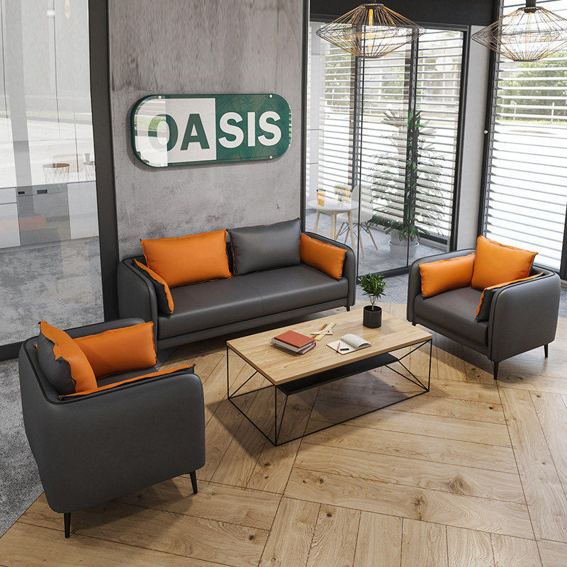 Office sofa tea table combination suit brief modern trio bit business reception Fashion real leather sofas furniture
