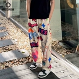 Шелковые спортивные летние баскетбольные дышащие штаны, в американском стиле, свободный прямой крой