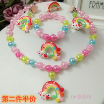 Girls Jewelry necklace children bracelet set gift box cute rainbow catwalk with baby accessories girl ear clip