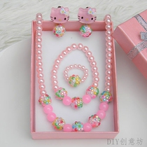 Girl necklace baby bracelet set children little girl ear clip ring cartoon princess jewelry Christmas gift