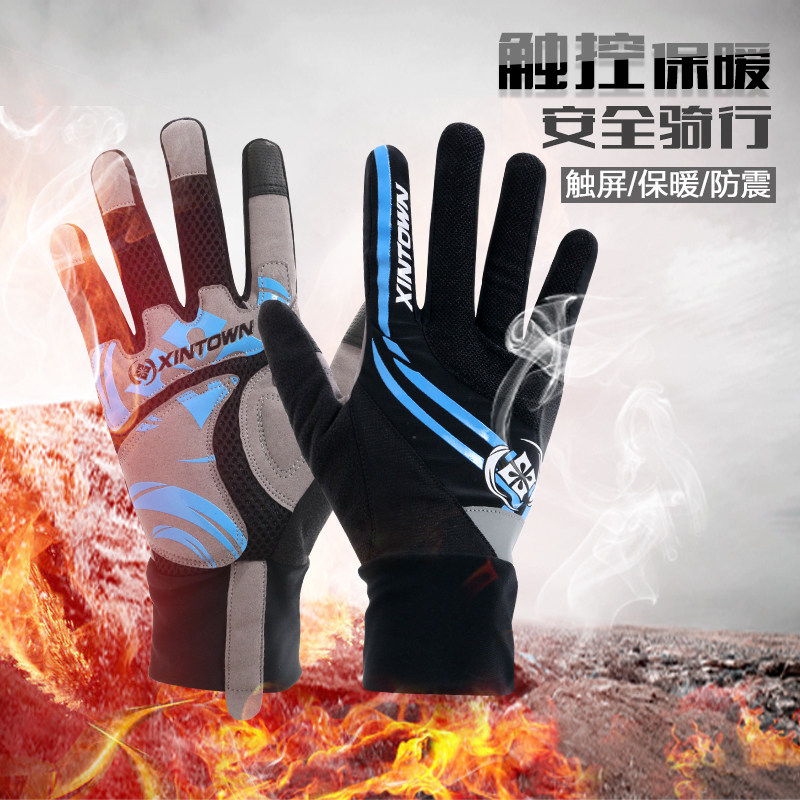 Riding gloves Full finger bicycle motorcycle bicycle gloves Long finger men and women spring and autumn can touch the screen silicone shock absorption