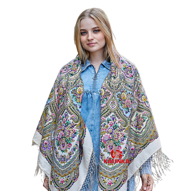 Together through the Storm, Russian Merino Wool Shawl Scarf, Knitted Silk Tassel, Large Ethnic Style Xinjiang Scarf