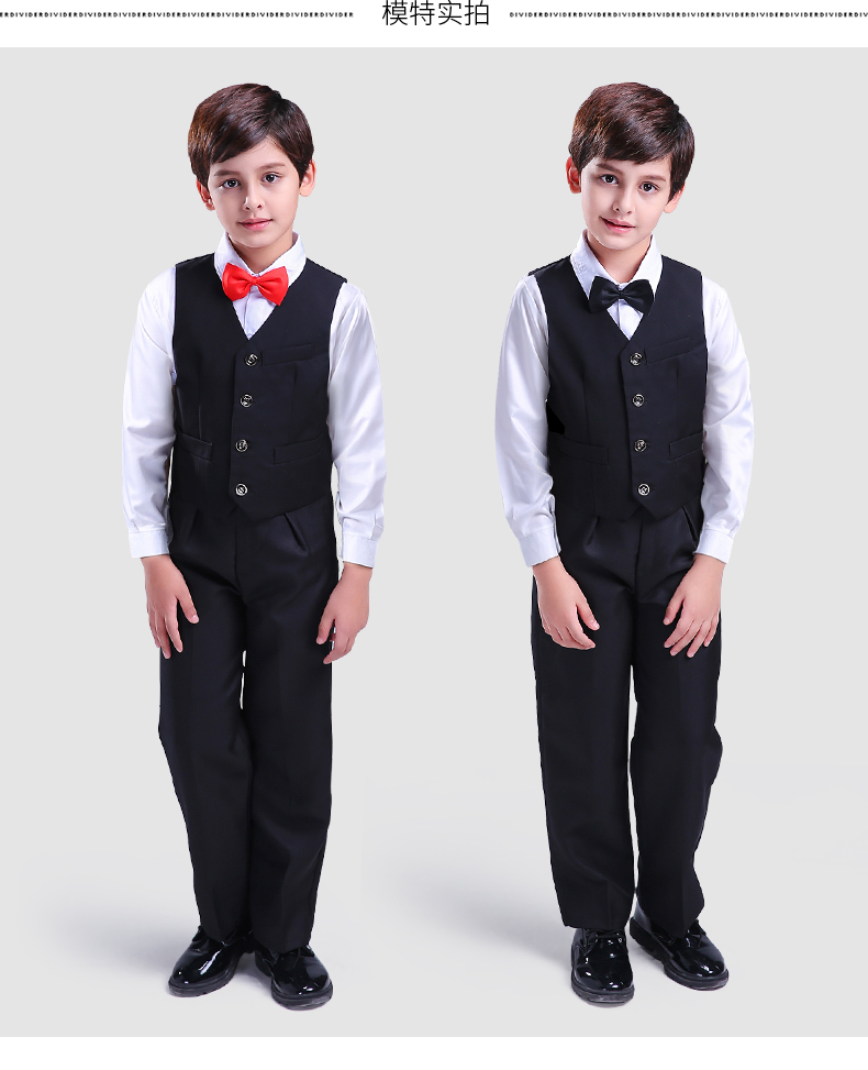 Trẻ em hoa cô gái phù hợp với nam vest vest mẫu giáo hiệu suất quần áo cô gái bib hợp xướng hiệu suất trang phục set vest cao cấp 3 chi tiết cho bé trai