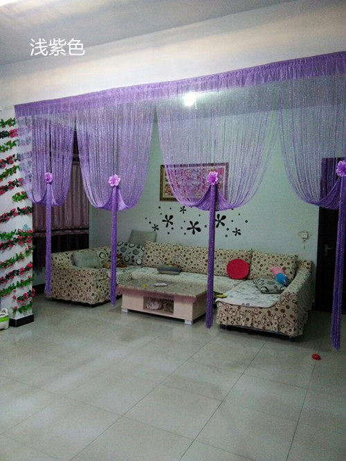 Living room bedroom tassel decorative partition window line curtain Korean finished encrypted bold shiny silver wire curtain