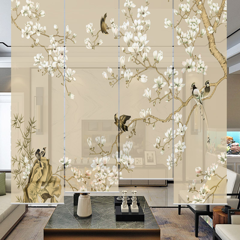 New Chinese semi-permeable roller shutter curtain soft curtain partition window Hanging Screen Xuanguan Tea Room Decoration Electric Shading Lift