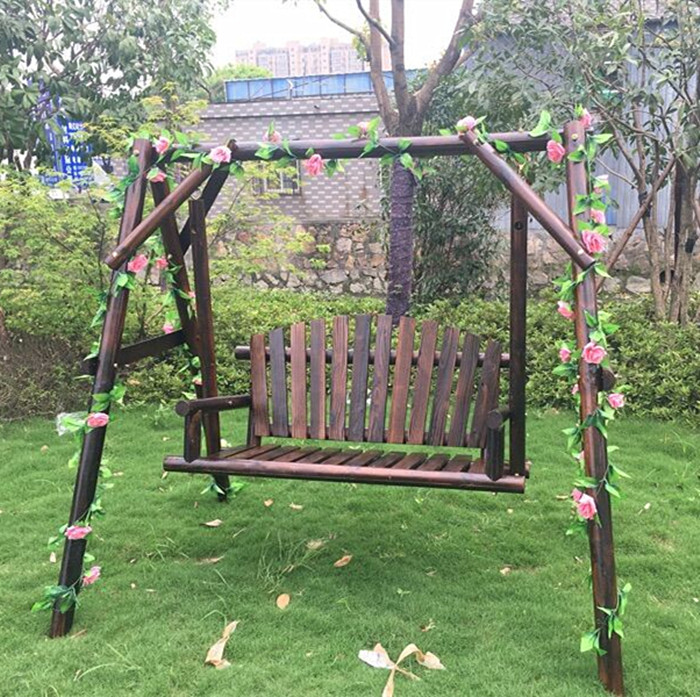 Outdoor carbonated solid wood Balcony Patio Balcony Patio Wood Rocking Chair Garden Hanging Chair Embalming Wood outdoor Adult Rocking Chair