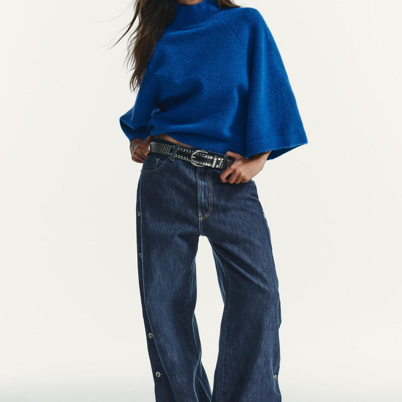 Za Store Exclusive 2025 Winter New Women's Versatile Stand Collar Wide Sleeve Solid Color Knit Sweater 5536213 812