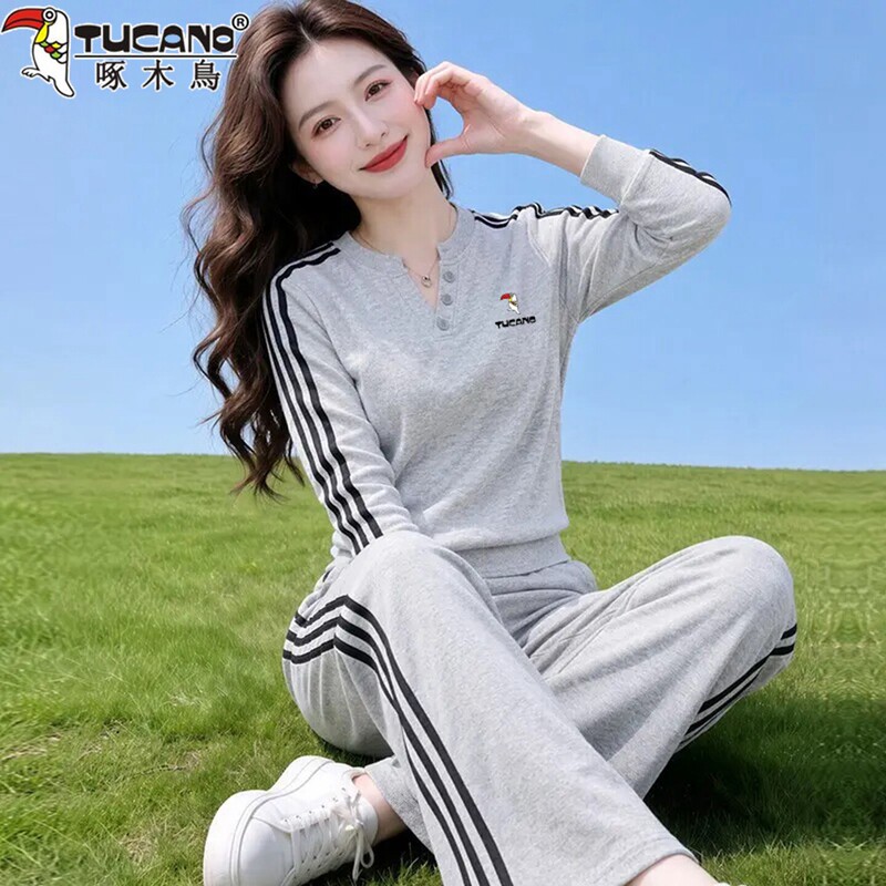 Woodpecker Casual Sports Suit for Women 2026 Spring and Autumn Loose Slimming Fashionable Versatile Casual Long Pants Two-Piece Set Woodpecker Casual Sports Suit for Women 2026 Spring and Autumn Loose Slimming Fashionable Versatile Casual Long Pants Two-Piece Set