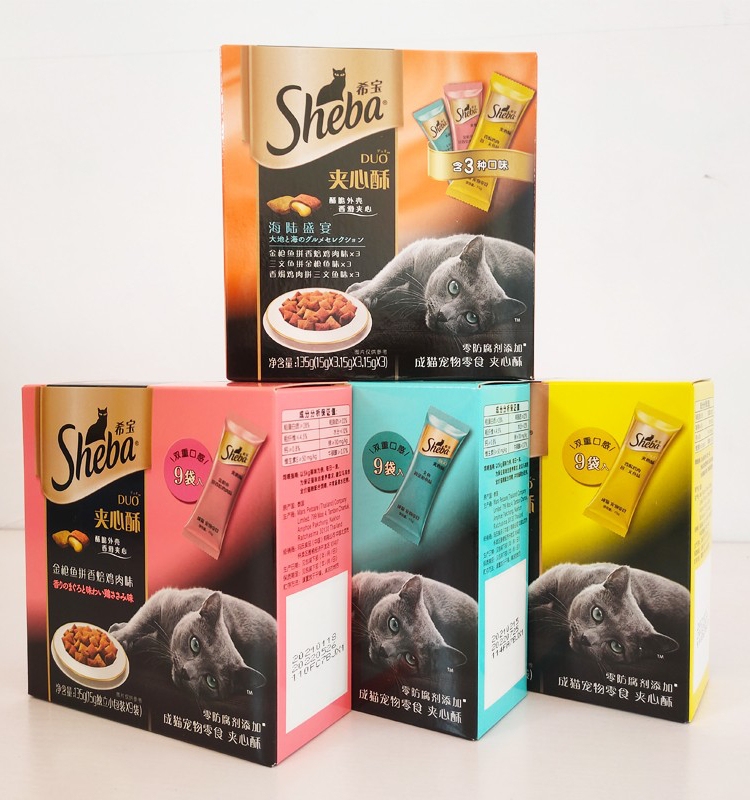 Sheba Xibao Sandwich Crispy Cat Snacks Cat Strips Biscuits Nutritional Teething Fish and Chicken 135g (15g*9 Bags)