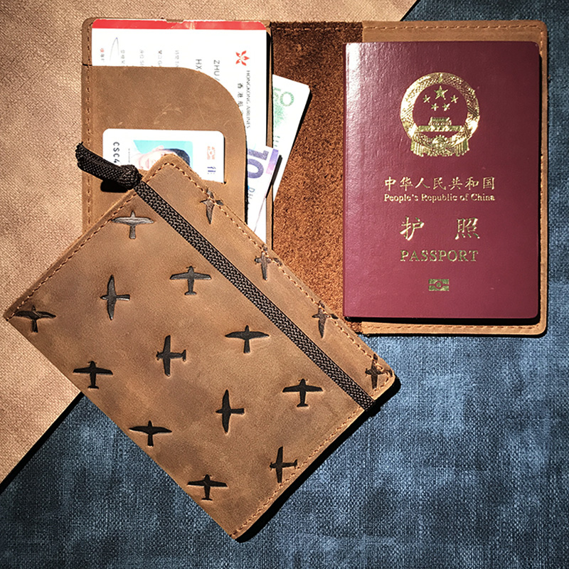 First layer cowhide handmade passport holder protective sleeve men and women retro leather ticket card package lawyer document package crazy horse skin