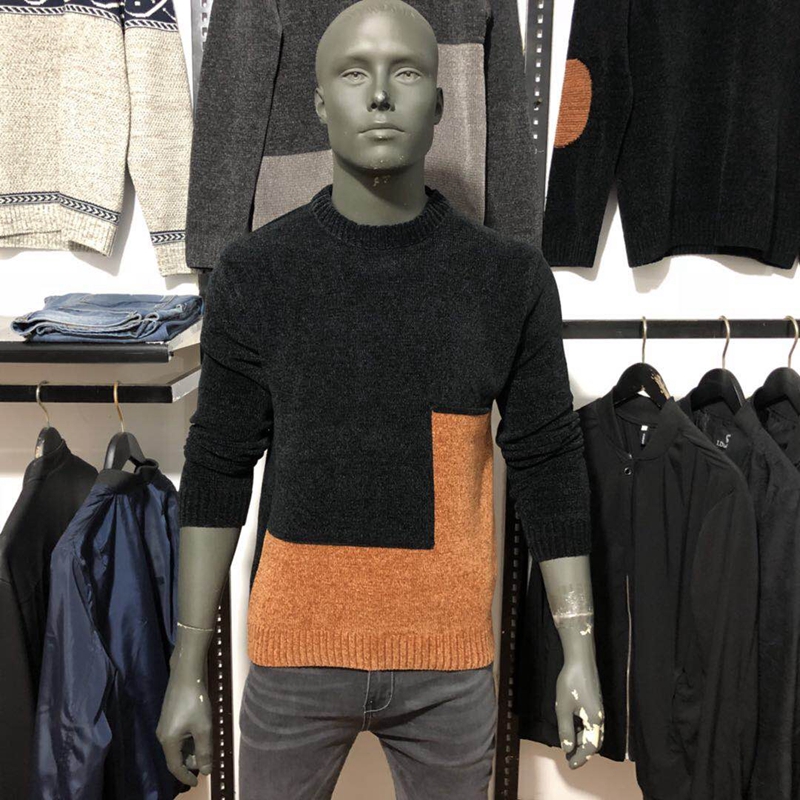 Jj thương hiệu khâu 2 màu cashmere pha trộn áo len nam cổ tròn phù hợp với áo len nam áo len quần áo mùa đông nam giới