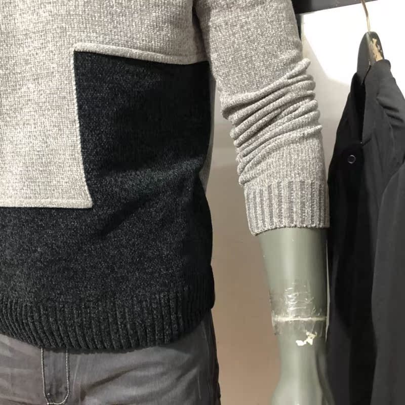 Jj thương hiệu khâu 2 màu cashmere pha trộn áo len nam cổ tròn phù hợp với áo len nam áo len quần áo mùa đông nam giới