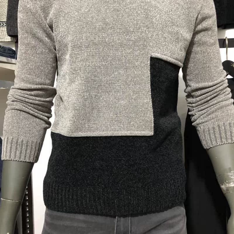 Jj thương hiệu khâu 2 màu cashmere pha trộn áo len nam cổ tròn phù hợp với áo len nam áo len quần áo mùa đông nam giới