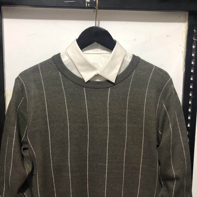 KlausKobecjj sọc dọc cashmere pha trộn áo len nam cổ tròn phù hợp với áo len nam áo len áo len nam