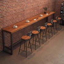 Solid wood bar table home balcony wall narrow table long table milk tea shop bar high table and chair combination commercial