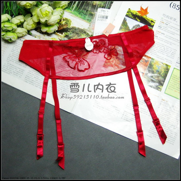 Canada nổi tiếng trong suốt lưới bướm phong lan thêu phụ nữ gợi cảm garter / mã XL màu đỏ - Nịt Tất đồ lót nam nữ