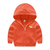 Childrens coat male hooded middle-aged child warm girl fleece cardigan boy fleece plus velvet spring and autumn thin
