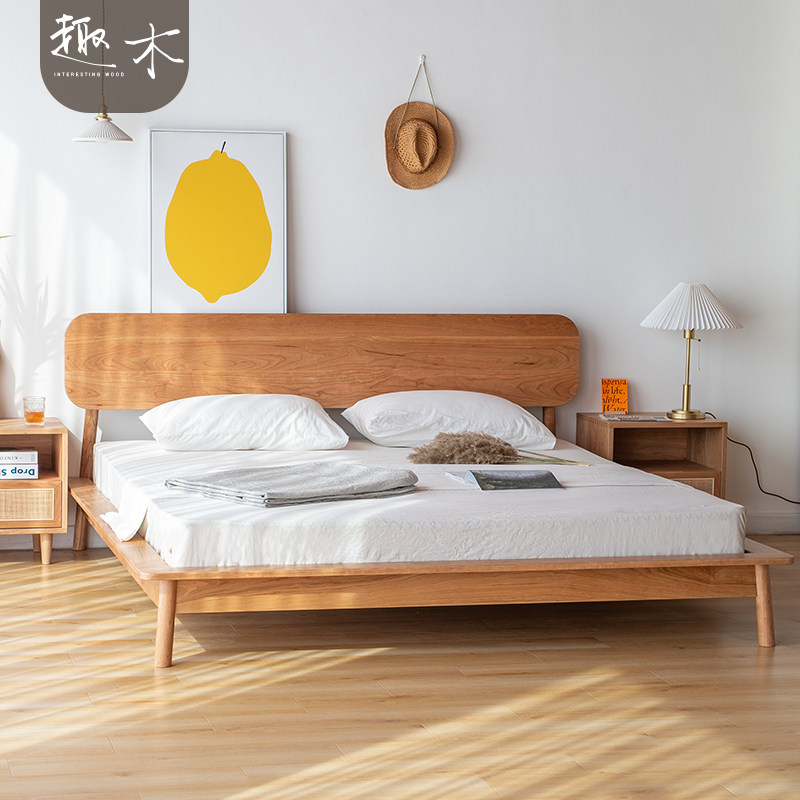 Daily Bed ) Nordic Japanese modern minimal luxury style master bedroom cherry solid wood 1 8m 1 5m double bed