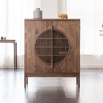 New Chinese entrance cabinet Black walnut shoe cabinet Zen tea cabinet Side cabinet Solid wood Mingyue cabinet Old elm wood locker