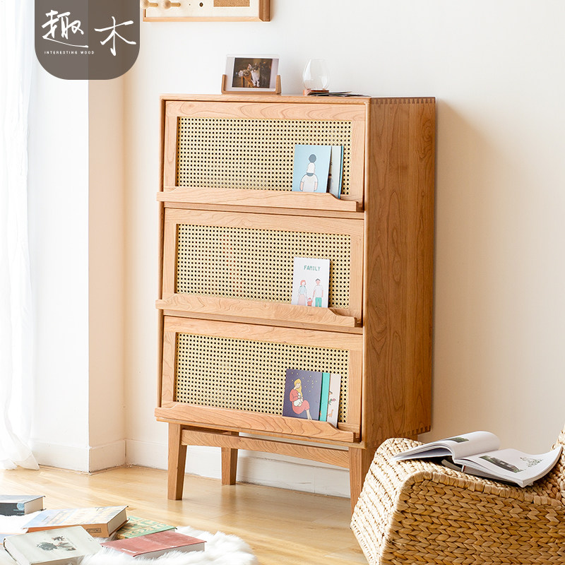 Nordic Day Style Cherry Wood Small Bookcase Solid Wood Hopper Cabinet Placement Vines Collection Cabinet Living-room Bookcase Small Side Cabinet