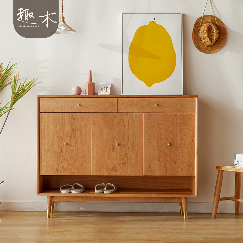 Nordic simple solid wood shoe cabinet porch cabinet with drawers home door black walnut furniture storage multi-layer storage