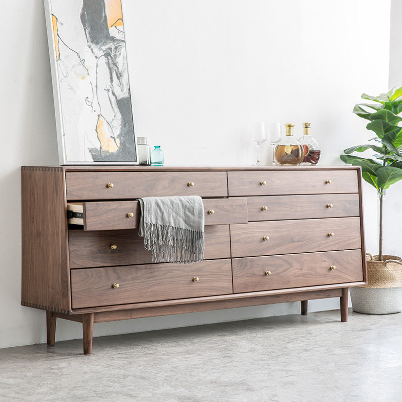 Brief Solid Wood Eight Bucket Cabinet Black Walnut Wood Cabinet Containing Cabinet Nordic Light Lavish Bedroom Living Room Multilayer holding