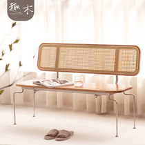 Fun wood ant bench Nordic Japanese simple light luxury Retro solid wood rattan woven backrest shoe bench Dining table chair