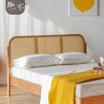 Nordic Japanese rattan cherry wood bed Modern minimalist design Oak bedroom 1 8 double beds Light luxury bed and breakfast bed