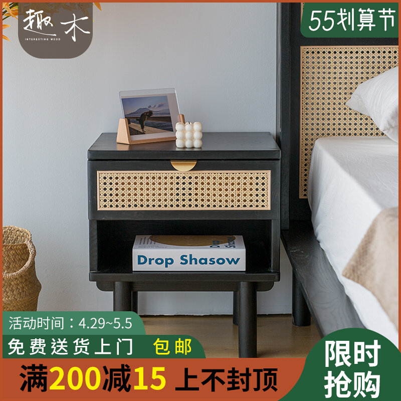 Nordic Day Style Cherry Wood Bed Head Cabinet in Silent Wind Bedroom Bedside Cabinet Small Lockers Handmade Vines