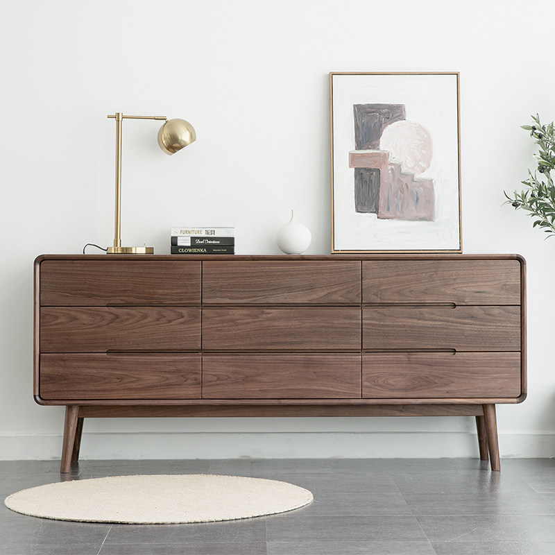 Nordic Day Style Black Walnuts Solid Wood Mortise And Nine Bucket Chest of drawers Chest Room Cabinet of storage Chest Bedroom Furniture