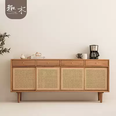 Fun Wood Nordic Japanese cherry wood rattan dining cabinet modern simple storage multifunctional storage cabinet display cabinet