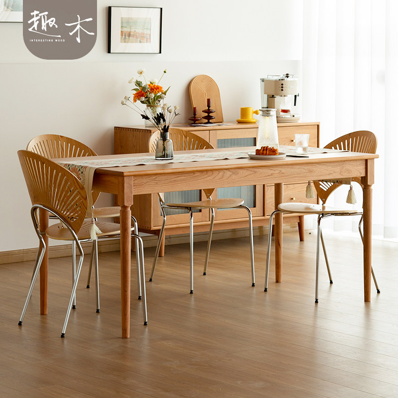 Interest Wood Furniture Nordic Cherry Wood Dining Table Home Small Household Type Full Solid Wood Black Walnuts Table Minima Dining Table And Chairs Combination