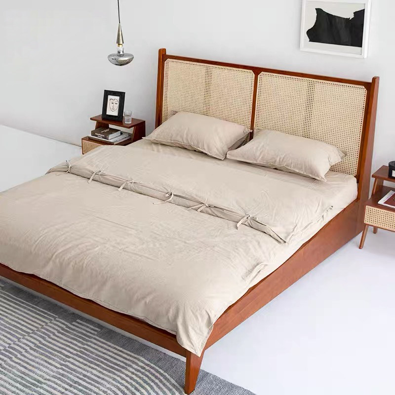 Modern Simplicity Joins Designer Day Style Classic Rattan cherry wood main bed 1 5 m 1 8 m PJ Double beds