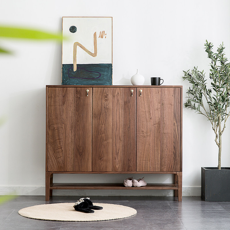 Nordic Solid Wood Black Walnuts Shoes Cabinet Light Lavish Chinese Style Black Walnuts Wood Shoe Cabinet Brief Yogn Guan Cabinet Containing Dining Cabinet