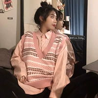 Весенний комплект, рубашка, трикотажный жилет, в корейском стиле, в западном стиле