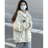 Осенняя утепленная толстовка, демисезонный лонгслив с капюшоном, кардиган, коллекция 2022, в корейском стиле, свободный крой